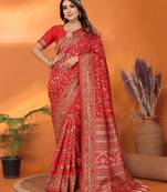 red soft silk blend meenakari weaving work pashmina saree