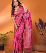 pink soft silk blend meenakari weaving work pashmina saree