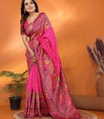 rani pink soft silk blend meenakari weaving work pashmina saree