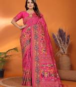 pink soft silk blend meenakari weaving work pashmina saree