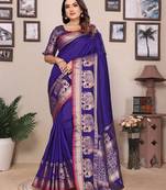 royal blue soft silk blend solid self jacquard weaving banarasi saree