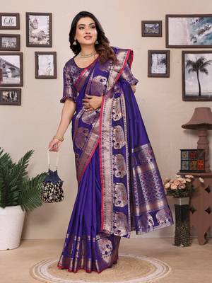 royal blue soft silk blend solid self jacquard weaving banarasi saree 5