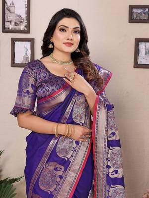 royal blue soft silk blend solid self jacquard weaving banarasi saree 6