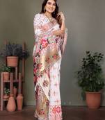 white rajwadi pashmina silk blend weaving kashmiri thread woven saree