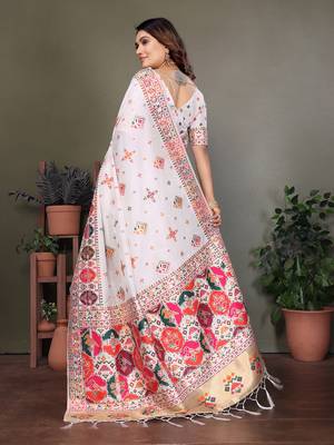 white rajwadi pashmina silk blend weaving kashmiri thread woven saree 4