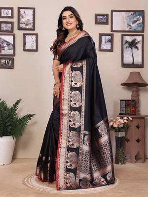 black soft silk blend solid self jacquard weaving banarasi saree 3