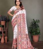 white rajwadi pashmina silk blend weaving kashmiri thread woven saree