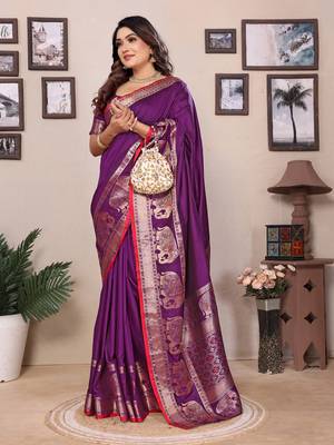purple soft silk blend blend self jacquard weaving banarasi saree 1
