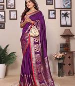 purple soft silk blend blend self jacquard weaving banarasi saree