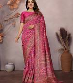rani pink soft silk blend meenakari weaving work pashmina saree