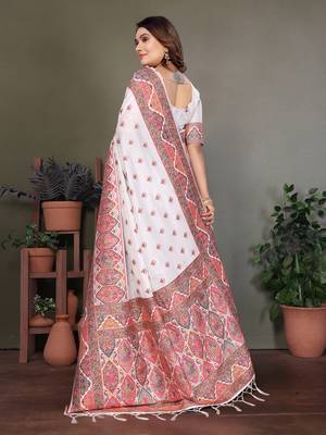 white rajwadi pashmina silk blend weaving kashmiri thread woven saree 4