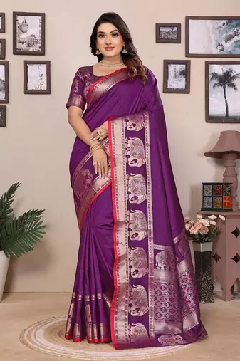 purple soft silk blend blend self jacquard weaving banarasi saree