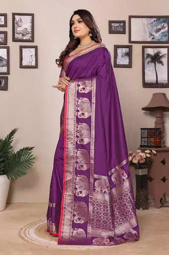 purple soft silk blend blend self jacquard weaving banarasi saree