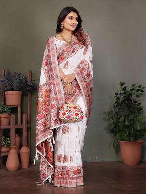 white rajwadi pashmina silk blend weaving kashmiri thread woven saree 4