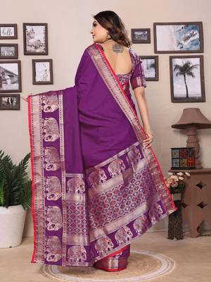 purple soft silk blend blend self jacquard weaving banarasi saree 5