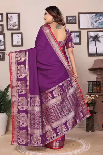 purple soft silk blend blend self jacquard weaving banarasi saree