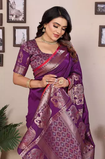 purple soft silk blend blend self jacquard weaving banarasi saree