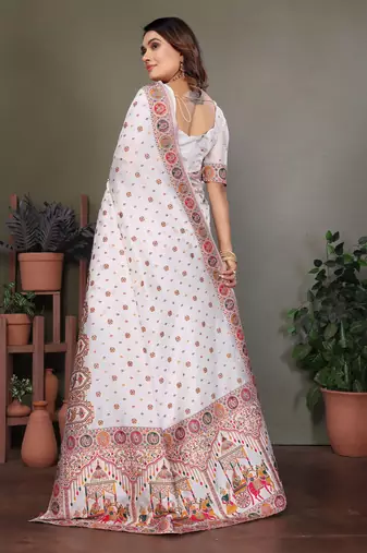 white rajwadi pashmina silk blend weaving kashmiri thread woven saree