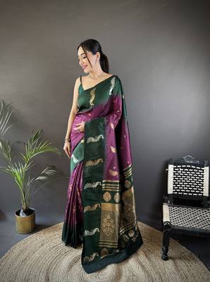 plum soft silk blend butti zari weaving banarasi saree 1