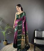 plum soft silk blend butti zari weaving banarasi saree