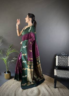 plum soft silk blend butti zari weaving banarasi saree 2