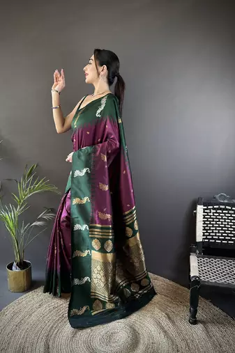plum soft silk blend butti zari weaving banarasi saree