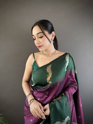 plum soft silk blend butti zari weaving banarasi saree 3