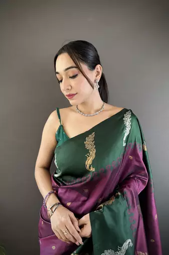 plum soft silk blend butti zari weaving banarasi saree