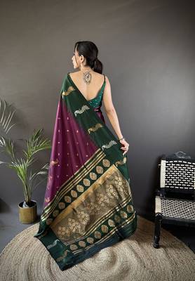 plum soft silk blend butti zari weaving banarasi saree 4
