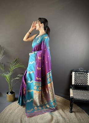 purple soft silk blend butti zari weaving banarasi saree 2