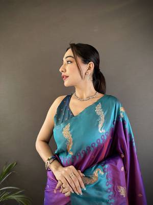 purple soft silk blend butti zari weaving banarasi saree 3