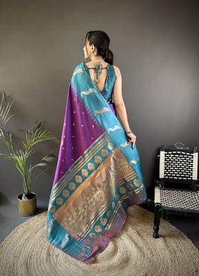 purple soft silk blend butti zari weaving banarasi saree 4