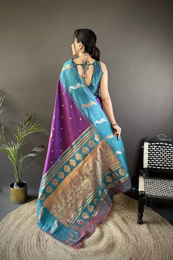 purple soft silk blend butti zari weaving banarasi saree