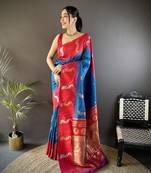 royal blue soft silk blend butti zari weaving banarasi saree