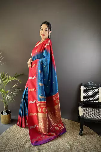 royal blue soft silk blend butti zari weaving banarasi saree