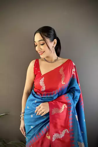 royal blue soft silk blend butti zari weaving banarasi saree