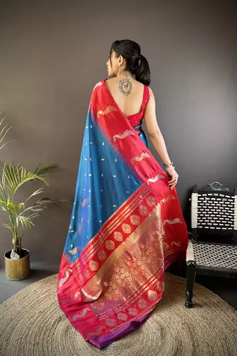 royal blue soft silk blend butti zari weaving banarasi saree