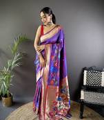 purple soft silk blend motifs mina zari weaving paithani saree