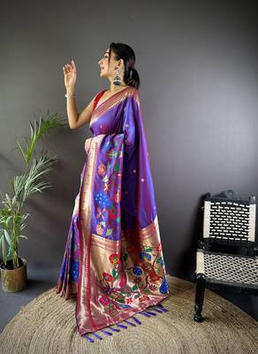 purple soft silk blend motifs mina zari weaving paithani saree 2