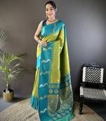 green soft silk blend butti zari weaving banarasi saree