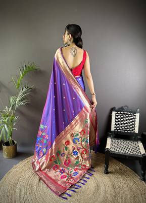 purple soft silk blend motifs mina zari weaving paithani saree 4