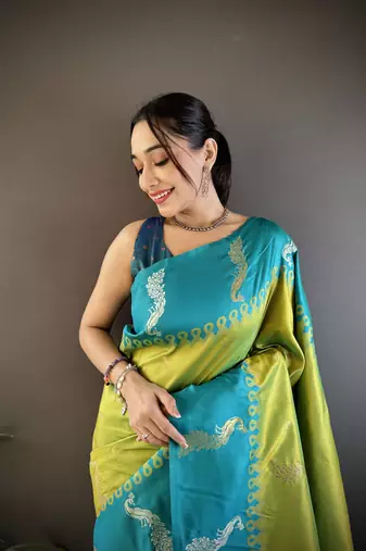 green soft silk blend butti zari weaving banarasi saree