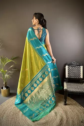 green soft silk blend butti zari weaving banarasi saree