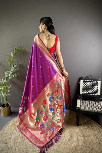 magenta soft silk blend motifs mina zari weaving paithani saree