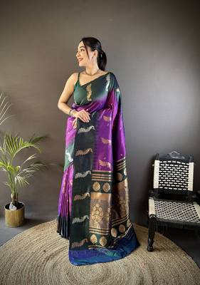 purple soft silk blend butti zari weaving banarasi saree 1