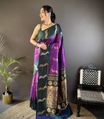 purple soft silk blend butti zari weaving banarasi saree