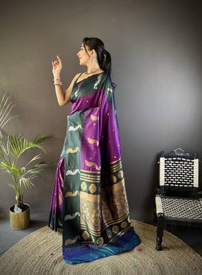 purple soft silk blend butti zari weaving banarasi saree 2