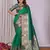 green soft silk blend banarasi with peacock zari jacquard weaving border saree