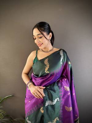 purple soft silk blend butti zari weaving banarasi saree 3