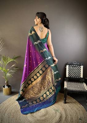 purple soft silk blend butti zari weaving banarasi saree 4